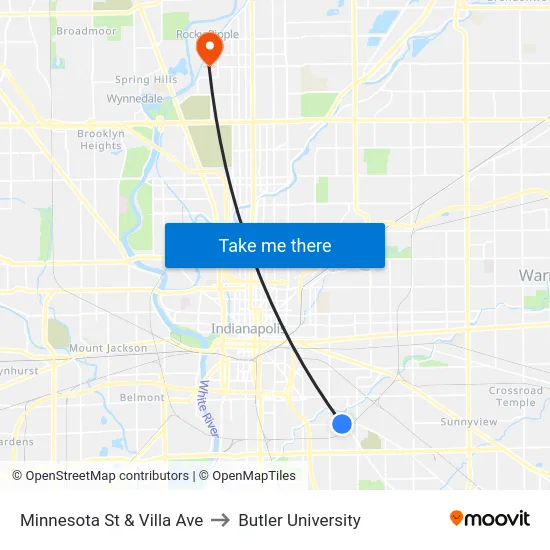Minnesota St & Villa Ave to Butler University map