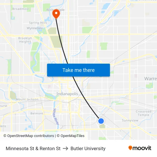 Minnesota St & Renton St to Butler University map