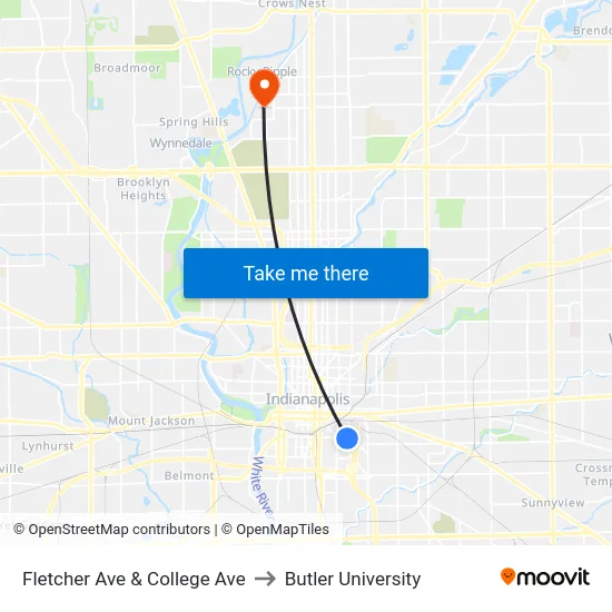 Fletcher Ave & College Ave to Butler University map