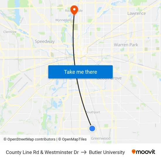 County Line Rd & Westminster Dr to Butler University map