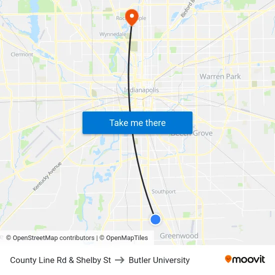 County Line Rd & Shelby St to Butler University map