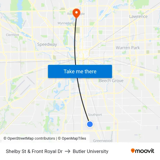 Shelby St & Front Royal Dr to Butler University map