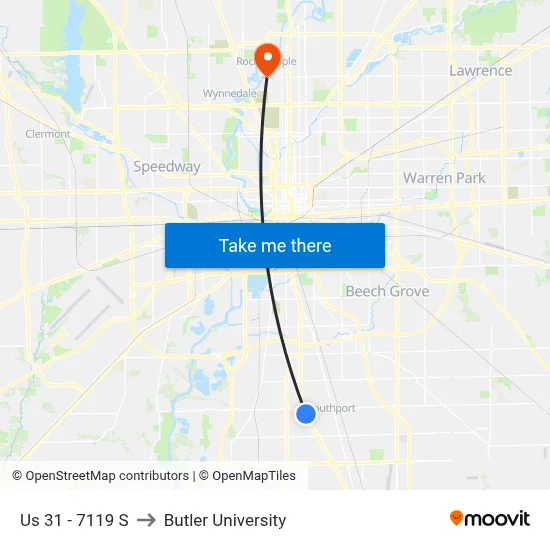 Us 31 - 7119 S to Butler University map