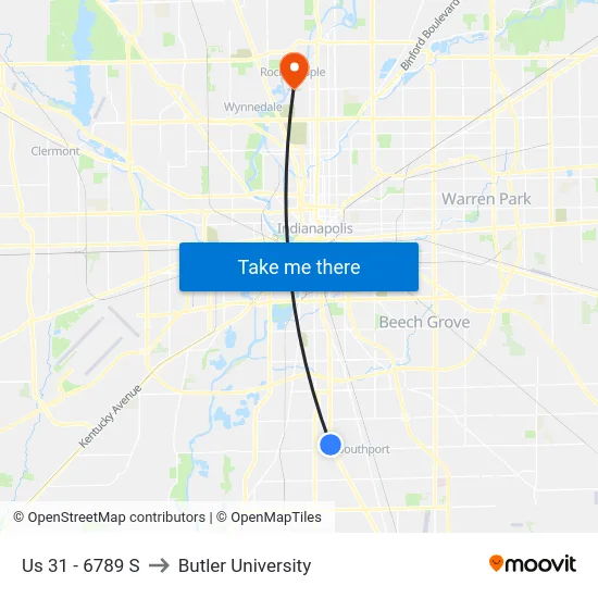 Us 31 - 6789 S to Butler University map