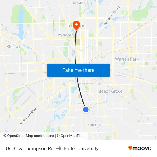 Us 31 & Thompson Rd to Butler University map