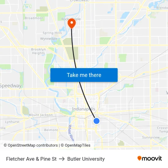 Fletcher Ave & Pine St to Butler University map