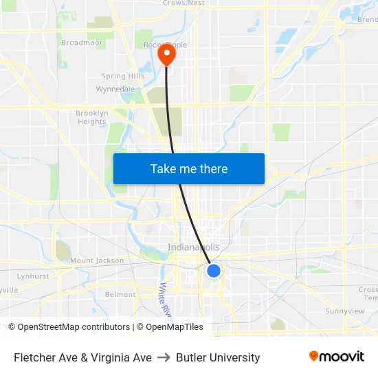 Fletcher Ave & Virginia Ave to Butler University map