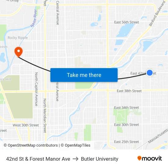 42nd St & Forest Manor Ave to Butler University map