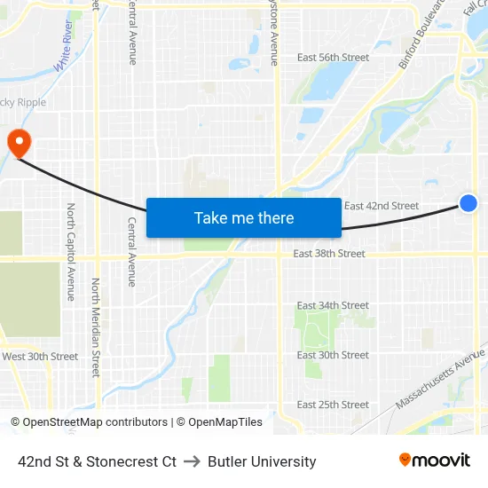 42nd St & Stonecrest Ct to Butler University map