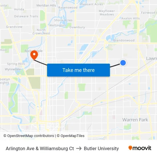 Arlington Ave & Williamsburg Ct to Butler University map