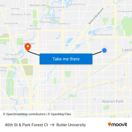 46th St & Park Forest Ct to Butler University map