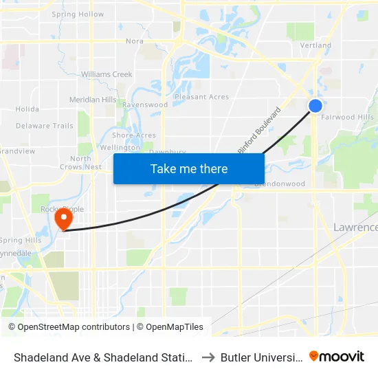 Shadeland Ave & Shadeland Station to Butler University map
