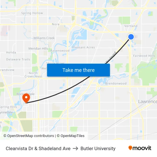 Clearvista Dr & Shadeland Ave to Butler University map