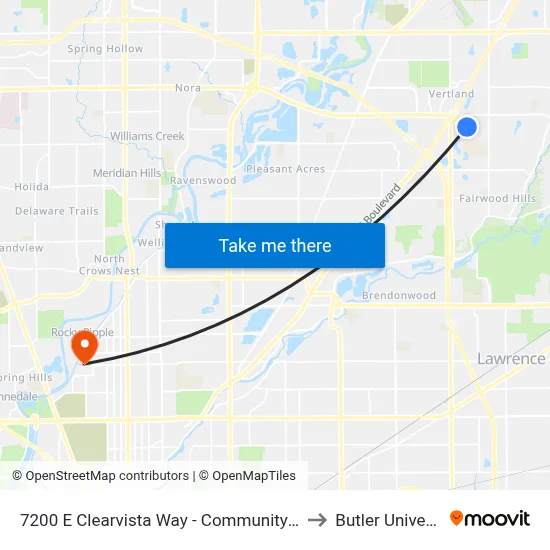 7200 E Clearvista Way - Community Hospit to Butler University map