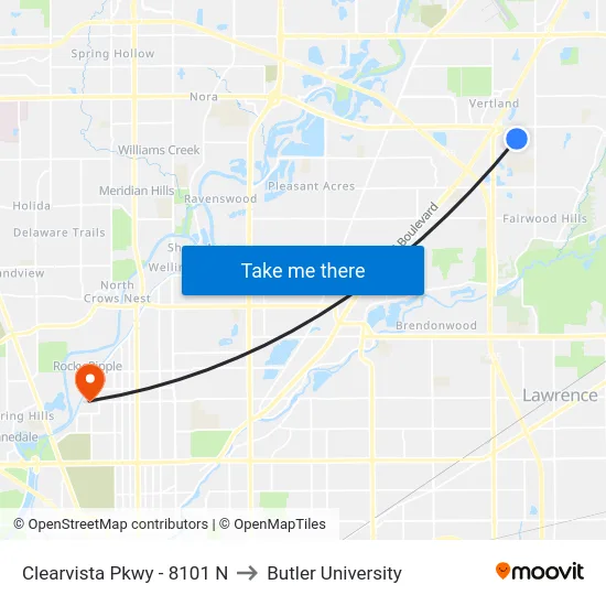 Clearvista Pkwy - 8101 N to Butler University map