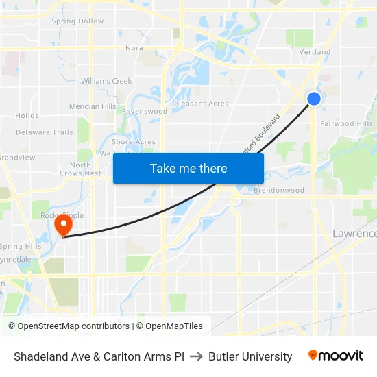 Shadeland Ave & Carlton Arms Pl to Butler University map