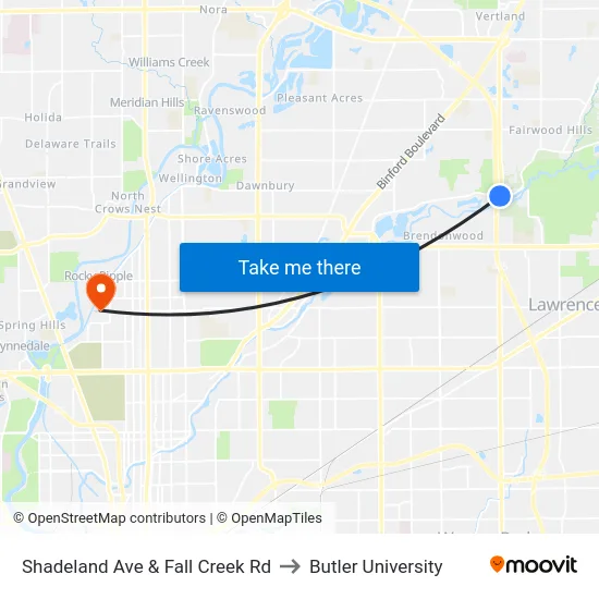 Shadeland Ave & Fall Creek Rd to Butler University map