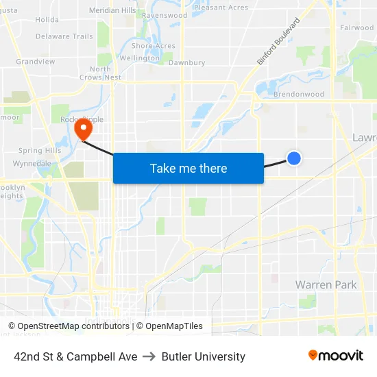 42nd St & Campbell Ave to Butler University map