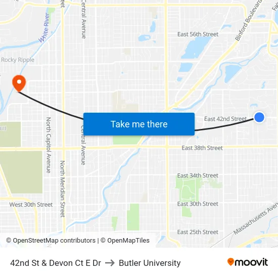 42nd St & Devon Ct E Dr to Butler University map