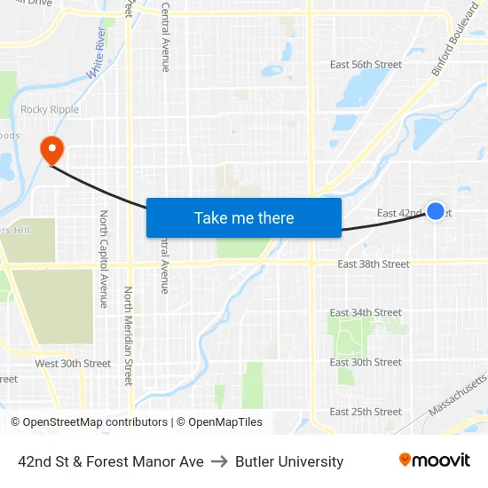 42nd St & Forest Manor Ave to Butler University map