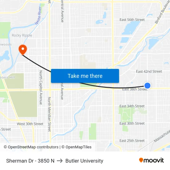 Sherman Dr - 3850 N to Butler University map