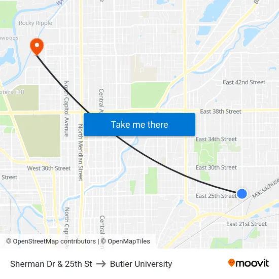 Sherman Dr & 25th St to Butler University map
