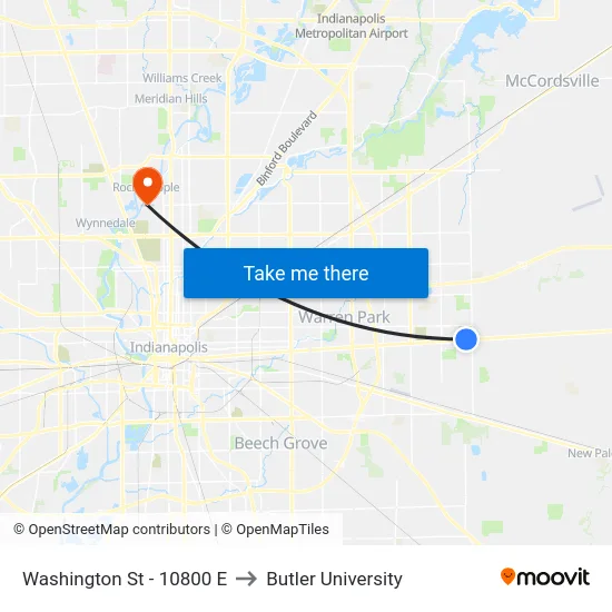 Washington St - 10800 E to Butler University map