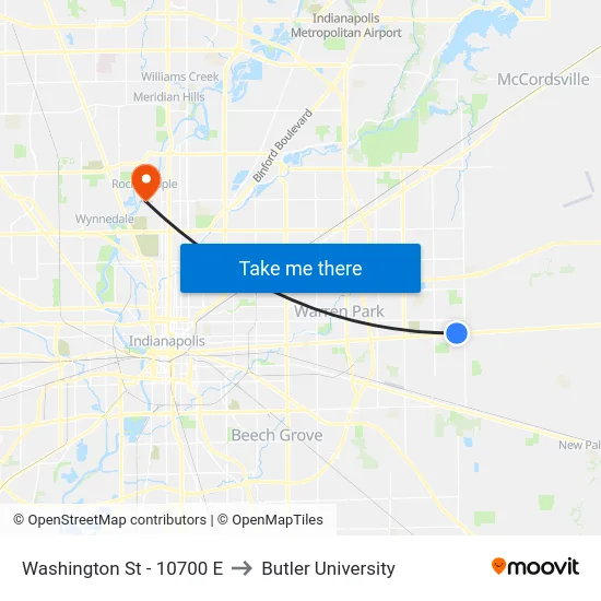 Washington St - 10700 E to Butler University map