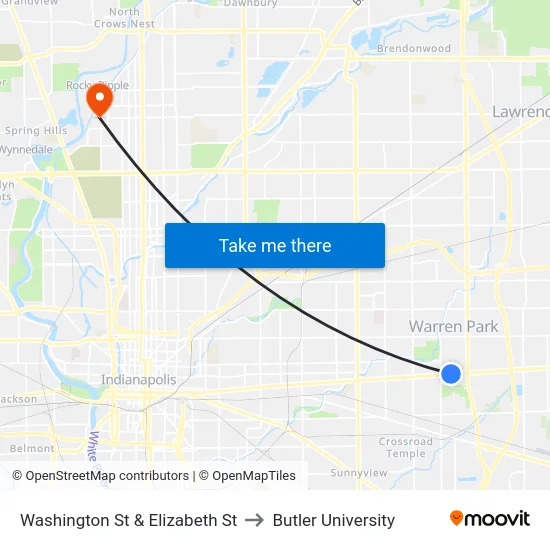 Washington St & Elizabeth St to Butler University map