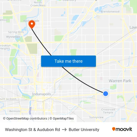 Washington St & Audubon Rd to Butler University map