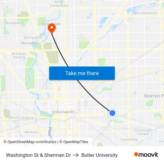 Washington St & Sherman Dr to Butler University map
