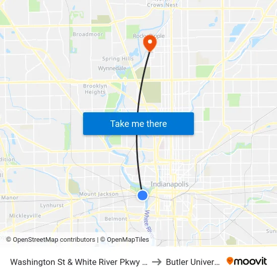 Washington St & White River Pkwy W Dr to Butler University map