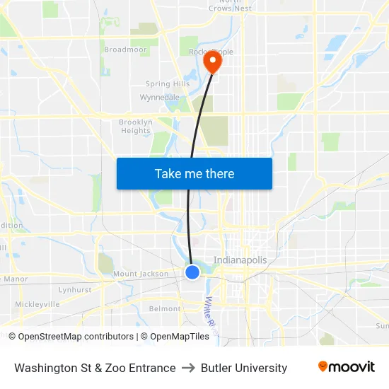 Washington St & Zoo Entrance to Butler University map