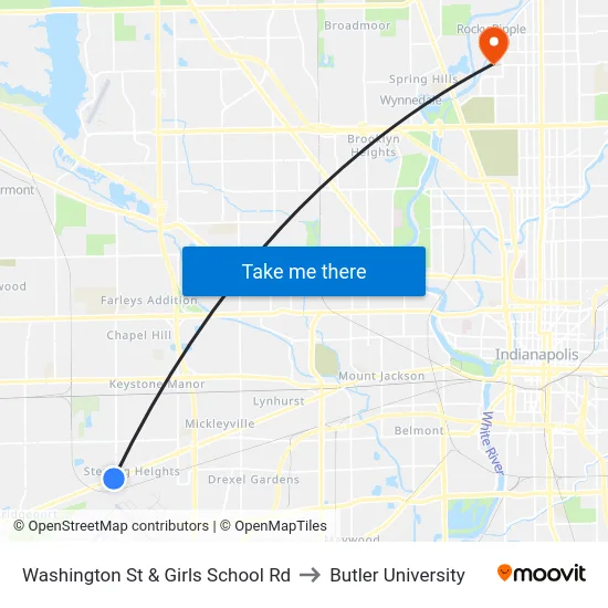Washington St & Girls School Rd to Butler University map
