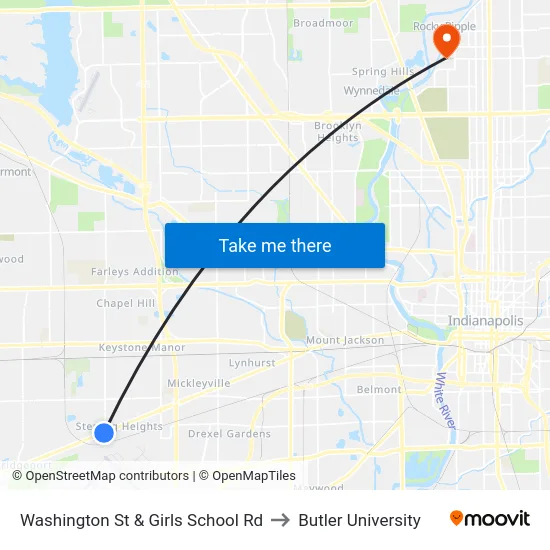 Washington St & Girls School Rd to Butler University map