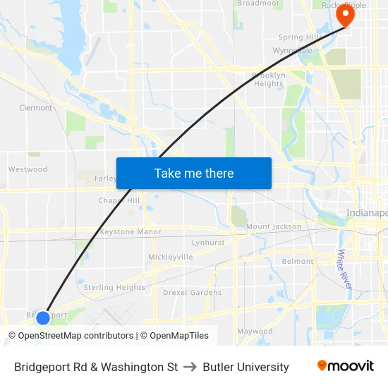 Bridgeport Rd & Washington St to Butler University map