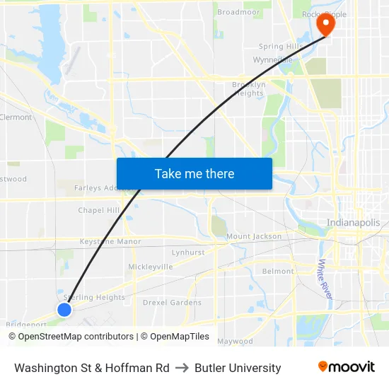 Washington St & Hoffman Rd to Butler University map