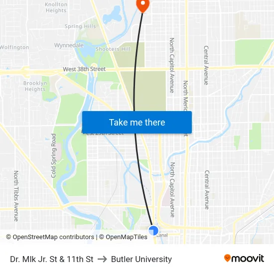 Dr. Mlk Jr. St & 11th St to Butler University map