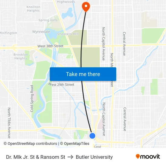 Dr. Mlk Jr. St & Ransom St to Butler University map