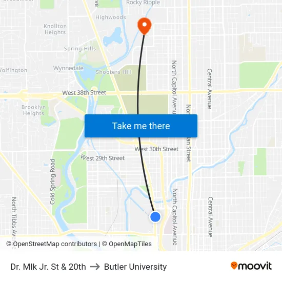 Dr. Mlk Jr. St & 20th to Butler University map
