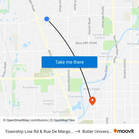 Township Line Rd & Rue De Margot Dr to Butler University map
