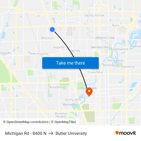 Michigan Rd - 8400 N to Butler University map