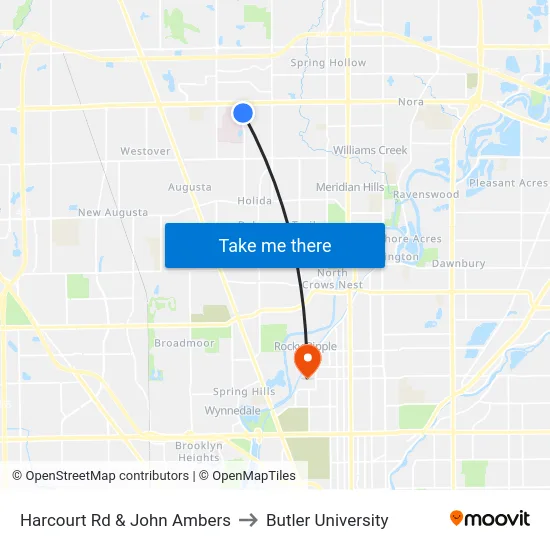 Harcourt Rd & John Ambers to Butler University map