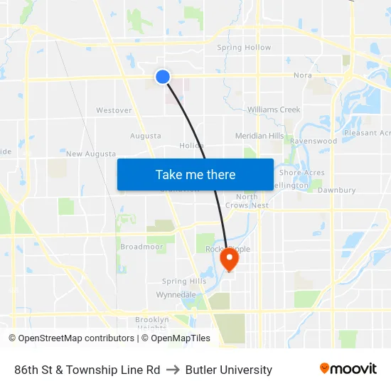 86th St & Township Line Rd to Butler University map