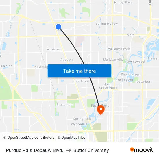 Purdue Rd & Depauw Blvd. to Butler University map