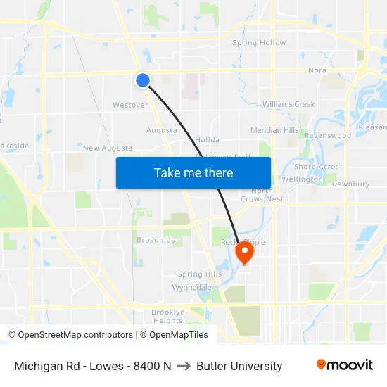 Michigan Rd - Lowes - 8400 N to Butler University map