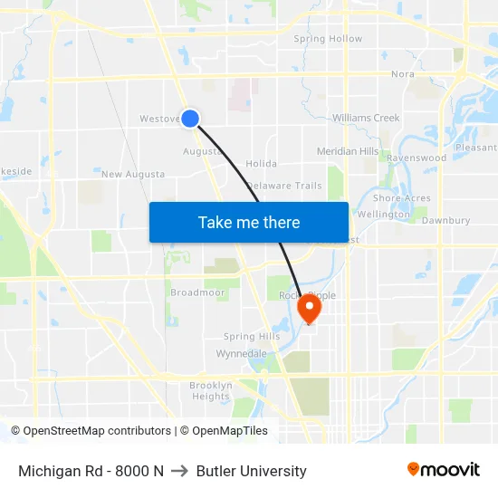 Michigan Rd - 8000 N to Butler University map