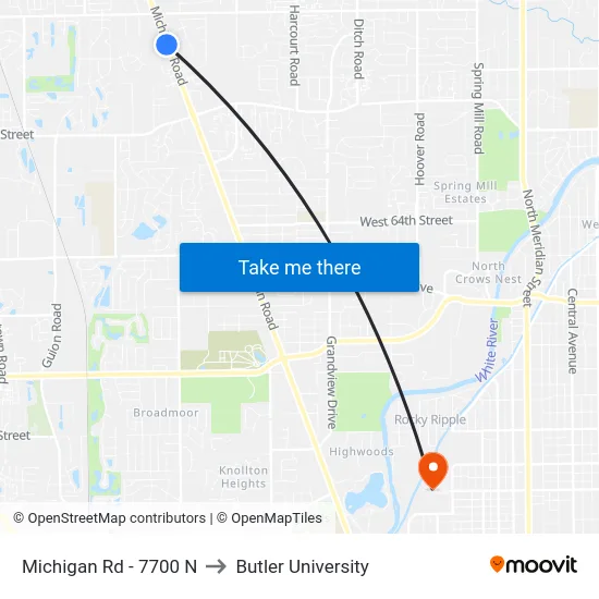 Michigan Rd - 7700 N to Butler University map