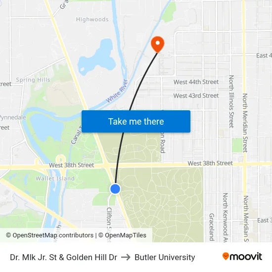 Dr. Mlk Jr. St & Golden Hill Dr to Butler University map
