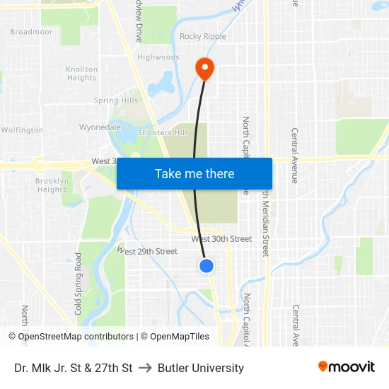 Dr. Mlk Jr. St & 27th St to Butler University map